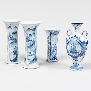 Group of Four Blue and White Porcelain Vases