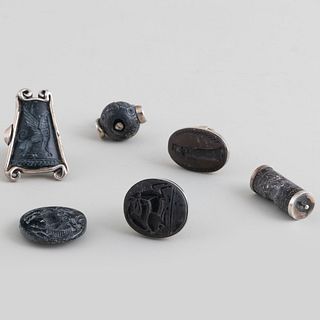 Group Silver-Mounted Hardstone Rings and Pendant