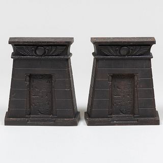 Pair of Egyptian Revival Patinated-Metal Bookends