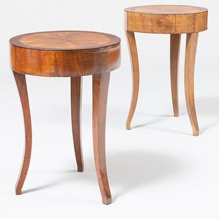 Pair of Small Italian Neoclassical Inlaid Walnut Side Tables