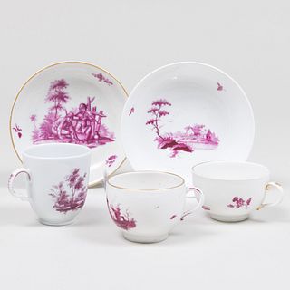 Group of Continental Porcelain Puce Decorated Teawares