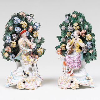 Pair of Chelsea Porcelain Bocage Figure Groups