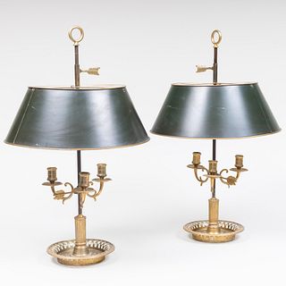 Pair of Louis XVI Style Gilt-Metal Bouillotte Lamps