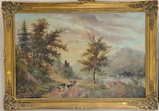 Two oil paintings to include Curt A Landwehr (1920-1988) oil on canvas European Landscape with country farm rouad (24" x 37")