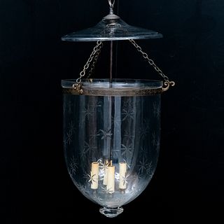 Large Metal-Mounted Etched Glass Hundi Four-Light Lantern