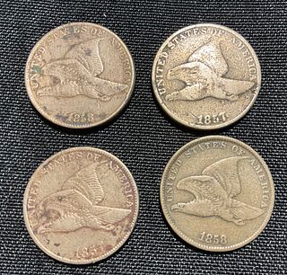 Group of Four Flying Eagle One Cent Coins 1857 1858