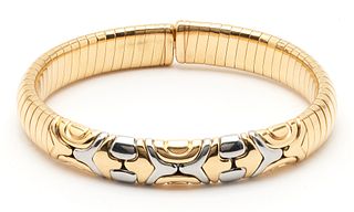18K Bulgari Alveare Gold & Steel Cuff Bracelet