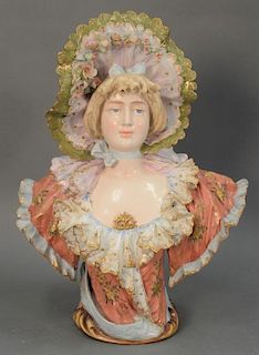 Rudolstadt porcelain hand painted bust of a woman, ht. 16 1/2in.