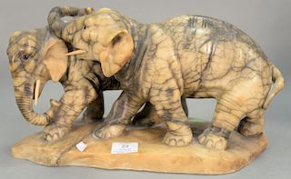 Marble sculpture of two elephants with glass eyes, repaired. ht. 9 3/4in., lg. 16 1/2in.