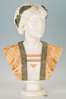 Renaissance Style Female Bust, Marble & Hardstone