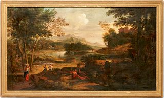 Large European Oil on Canvas Pastoral Landscape, 18th Century