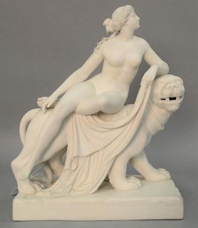 Minton Parian porcelain group, "Ariadne and the Panther" base professionally repaired.  14 1/2in.