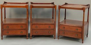 Set of three mahogany stands, each with two drawers. ht. 22in., top: 16" x 18 1/2"