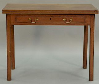George III mahogany games table with drawer, 18th century. ht. 28in., top closed: 18" x 36"