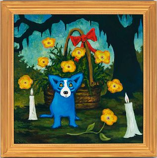 George Rodrigue Blue Dog Painting, Louisiana Sunday Morning