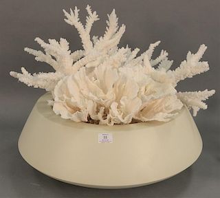 Two piece lot to include a large white sea coral natural specimen with multiple branches and ridge in a center bowl (ht. 20in