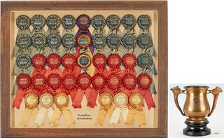 Gilt Bronze Marksmanship Trophy & 42 Equestrian Ribbons