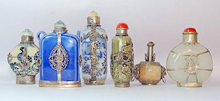 Grouping of Six Snuff Bottles Mounted in Metal