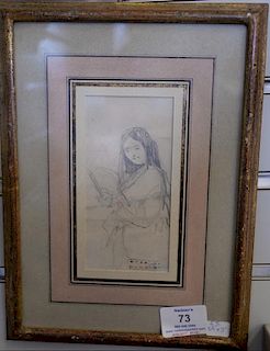 Ricardo Villodas y de la torre (1846-1904) pencil sketch of woman with fan, Ricardo de Villodas stamp, Palm Beach Galleries l