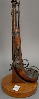 Flintlock pistol A. Waters Milbury Massachusetts 1837, made into a table lamp.
