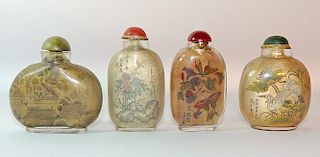 Four Interior-Painted Glass Snuff Bottles