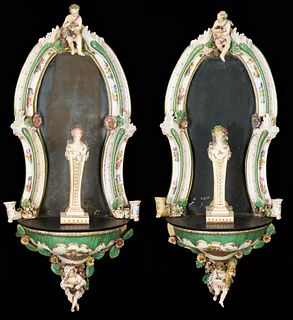 Pair Continental Figural Porcelain Wall Brackets and Caryatid Figures