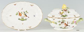 2 Herend Rothschild Bird Porcelain Items, Tureen & Platter