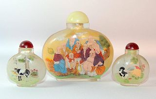 Three Interior-Painted Glass Snuff Bottles