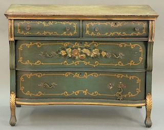 Continental style painted decorated chest (top part worn). ht. 35in., wd. 44in.