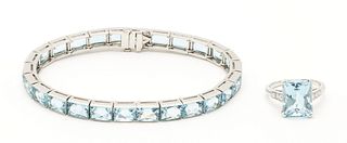 Platinum & Aquamarine Ring and Bracelet