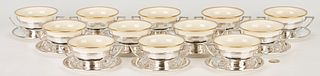 12 Gorham Sterling Silver and Lenox Porcelain Soup Cups and Underplates