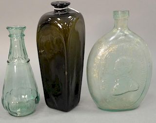 Three bottles including George Washington The Father of His Country and two liquor bottles. ht. 7 1/2in. to 9in.