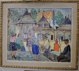 Pair of Franciszek Kmita (b. 1926) oil on canvas paintings including Street Corner and Courtyard, signed lower right Kmita, 2