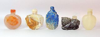 Grouping of Five Hardstone Snuff Bottles