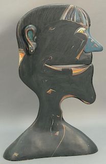 Mid-Century modern carved and painted two sided sculpture of a bust of a man. ht. 49in.