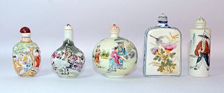 Grouping of Five Porcelain Snuff Bottles