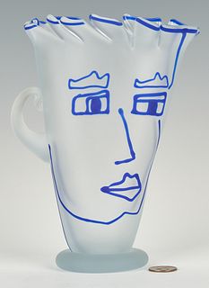 Richard Jolley Art Glass Vase or Pitcher w/ Face