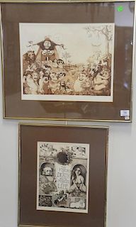Set of three Charles Bragg (1931) etchings, all pencil signed including Asylum 3/150, "The Forces of Death and the Forces of 