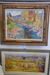 Group of three paintings by Bohdan Tytla including oil on canvas fall landscape signed lower left Bohdan (11 1/2" x 23 1/2"),