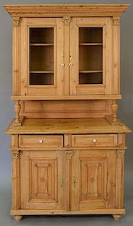 Pine hutch with grillwork doors. ht. 80in., wd. 45in., dp. 22in.