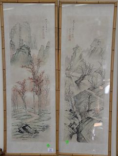 Nine piece lot with Chippendale style mirror plus eight framed pieces to include four watercolor on paper framed Chinese scro
