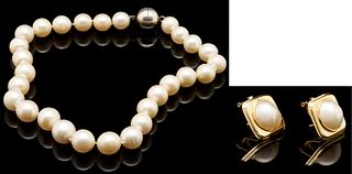 18" Cultured Pearl Necklace with 14K Gold & Pearl Earrings
