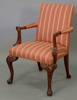 Chippendale style open arm chair with carved legs, very clean.
