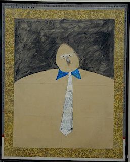 Roger Seldon (b. 1945) acrylic and collage on canvas Milano 1979, signed lower right Roger Selden 1979. 40" x 32"
