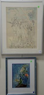 Two framed lithographs including a Marc Chagall violin with goat head (sight size 14" x 10") and a Salvador Dali "Three Grace