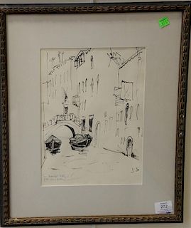 Joseph Solman (1909-2008) pen and marker on paper sketch of Venice Canal signed lower right JS, marked lower left To Marcia &