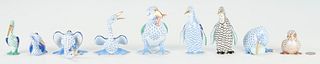 9 Herend Porcelain Bird Figurines, incl. Puffin & Penguins