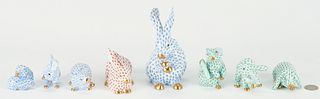 8 Herend Rabbit Porcelain Figurines, incl. Large Rabbit