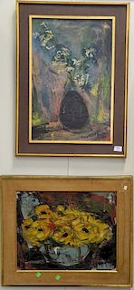 Two Doris Barsky Kreindler (1901-1974) oil on canvas paintings including an abstract (16" x 20") and a vase of flowers (24" x