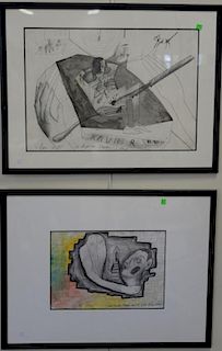 Thomas Lange (b. 1957) set of four Abstraction ink graphite and watercolor on paper, signed and dated. sight size 11 1/2" x 1